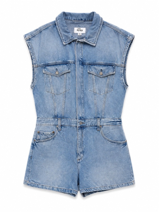 pistola Pants - Pistola Denim Romper Shorts Jumpsuit Light Wash Belted Utility Size XXL